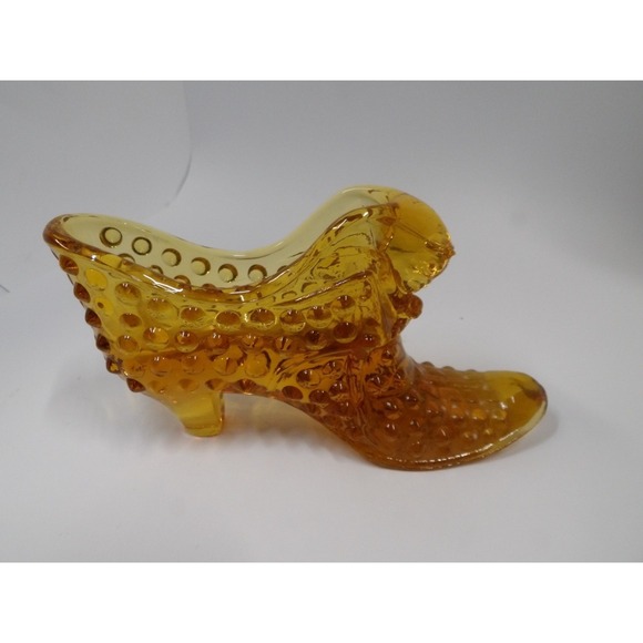 Fenton Other - Vintage 1970's Art Glass Fenton Amber Hobnail Cats Head Slipper Shoe Small Chip